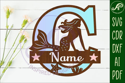 Mermaid Capital Monogram Letter name sign C SVG APInspireddesigns 