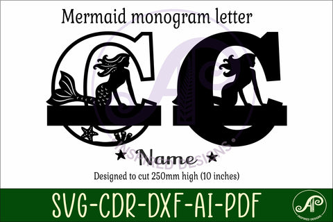 Mermaid Capital Monogram Letter name sign C SVG APInspireddesigns 