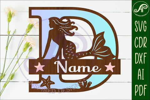 Mermaid Capital Monogram Letter name sign D SVG APInspireddesigns 