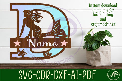 Mermaid Capital Monogram Letter name sign D SVG APInspireddesigns 