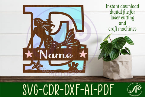 Mermaid Capital Monogram Letter name sign E SVG APInspireddesigns 