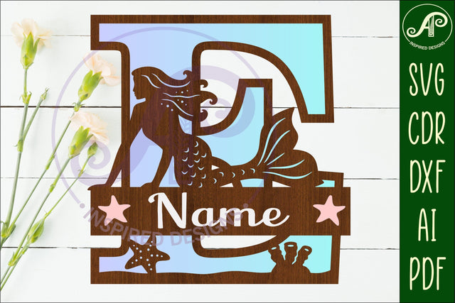 Mermaid Capital Monogram Letter name sign E SVG APInspireddesigns 
