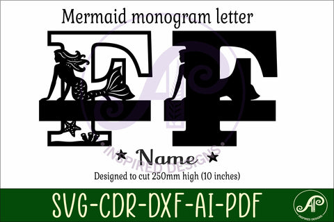 Mermaid Capital Monogram Letter name sign F SVG APInspireddesigns 