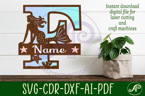 Mermaid Capital Monogram Letter name sign F SVG APInspireddesigns 