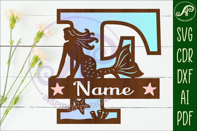 Mermaid Capital Monogram Letter name sign F SVG APInspireddesigns 