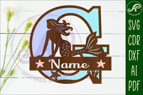 Mermaid Capital Monogram Letter name sign G SVG APInspireddesigns 