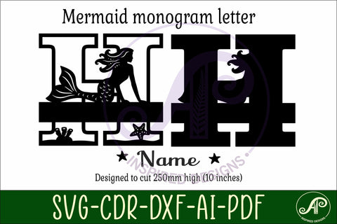 Mermaid Capital Monogram Letter name sign H SVG APInspireddesigns 