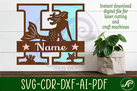 Mermaid Capital Monogram Letter name sign H SVG APInspireddesigns 