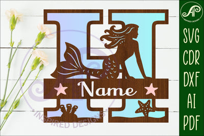 Mermaid Capital Monogram Letter name sign H SVG APInspireddesigns 