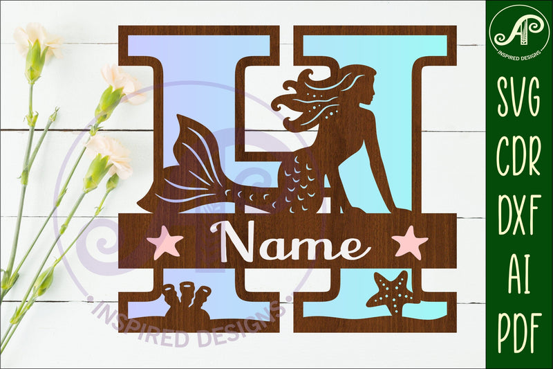Mermaid Capital Monogram Letter name sign H SVG APInspireddesigns 