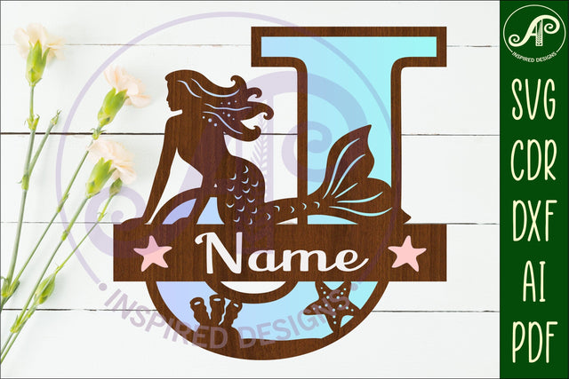 Mermaid Capital Monogram Letter name sign J SVG APInspireddesigns 