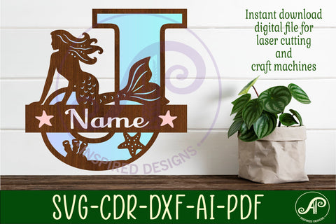 Mermaid Capital Monogram Letter name sign J SVG APInspireddesigns 