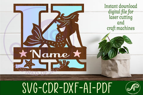 Mermaid Capital Monogram Letter name sign K SVG APInspireddesigns 