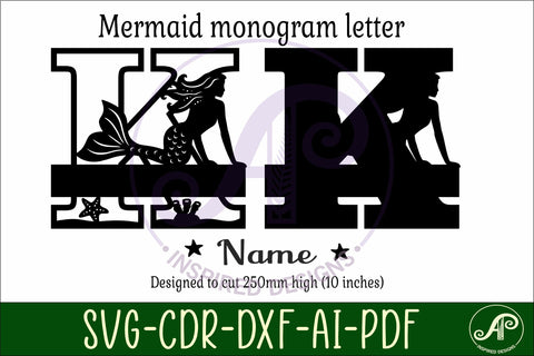 Mermaid Capital Monogram Letter name sign K SVG APInspireddesigns 