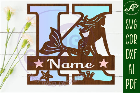 Mermaid Capital Monogram Letter name sign K SVG APInspireddesigns 