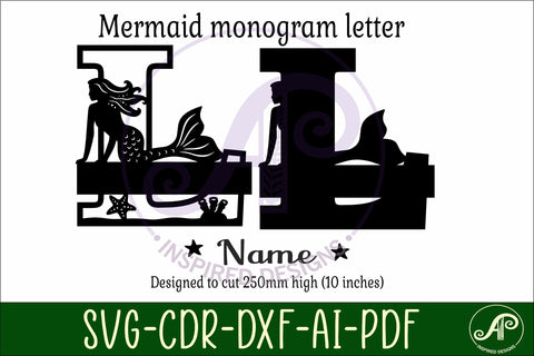 Mermaid Capital Monogram Letter name sign L SVG APInspireddesigns 