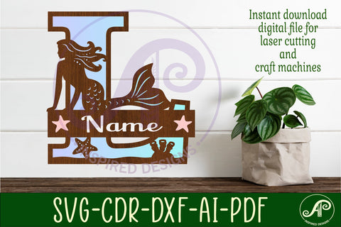 Mermaid Capital Monogram Letter name sign L SVG APInspireddesigns 
