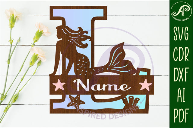 Mermaid Capital Monogram Letter name sign L SVG APInspireddesigns 