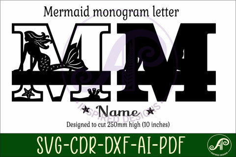 Mermaid Capital Monogram Letter name sign M SVG APInspireddesigns 