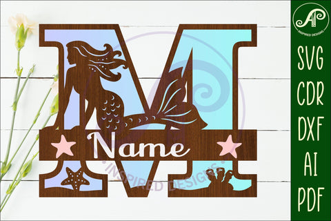 Mermaid Capital Monogram Letter name sign M SVG APInspireddesigns 