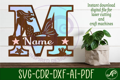 Mermaid Capital Monogram Letter name sign M SVG APInspireddesigns 