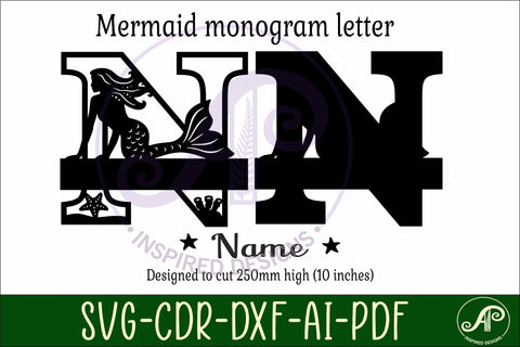 Mermaid Capital Monogram Letter name sign N SVG APInspireddesigns 