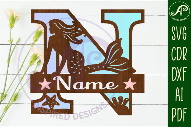 Mermaid Capital Monogram Letter name sign N SVG APInspireddesigns 