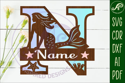 Mermaid Capital Monogram Letter name sign N SVG APInspireddesigns 