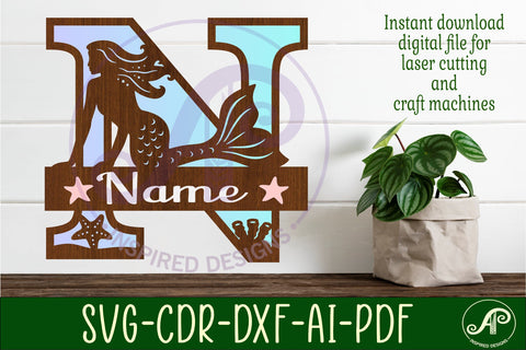 Mermaid Capital Monogram Letter name sign N SVG APInspireddesigns 