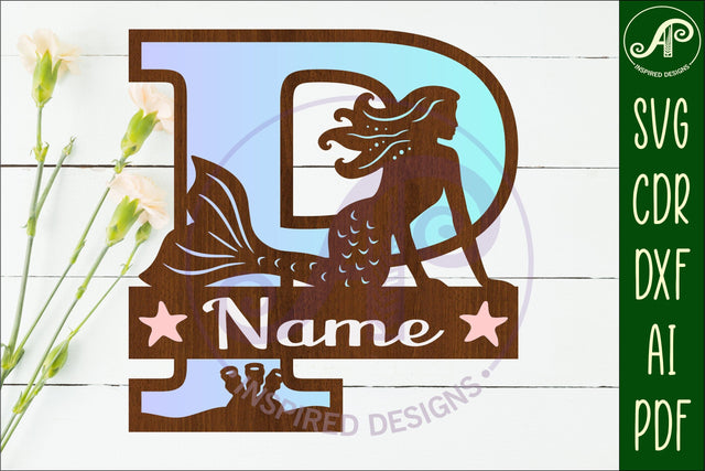 Mermaid Capital Monogram Letter name sign P SVG APInspireddesigns 
