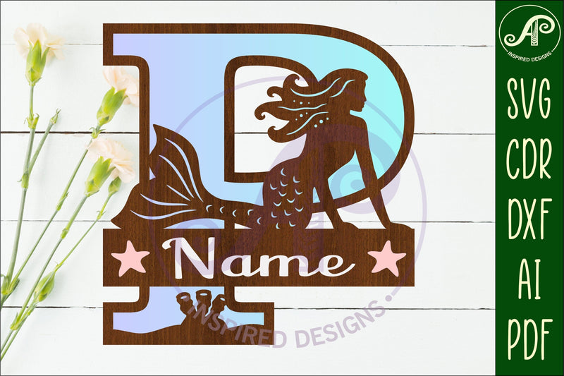 Mermaid Capital Monogram Letter name sign P SVG APInspireddesigns 