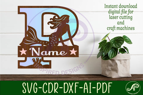 Mermaid Capital Monogram Letter name sign P SVG APInspireddesigns 