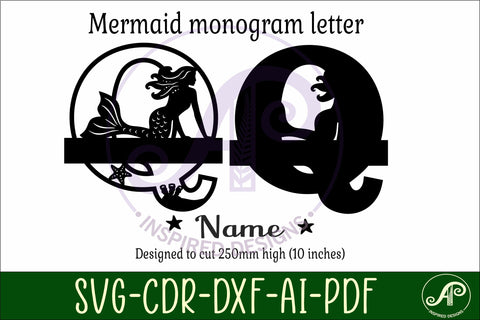 Mermaid Capital Monogram Letter name sign Q SVG APInspireddesigns 