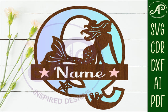 Mermaid Capital Monogram Letter name sign Q SVG APInspireddesigns 