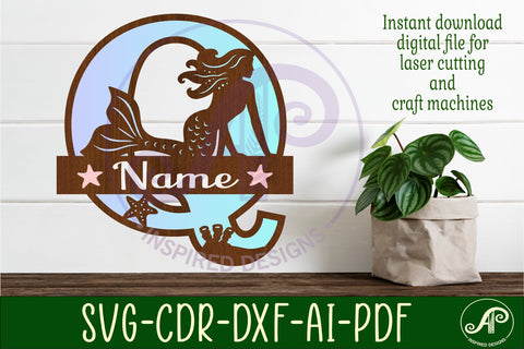 Mermaid Capital Monogram Letter name sign Q SVG APInspireddesigns 