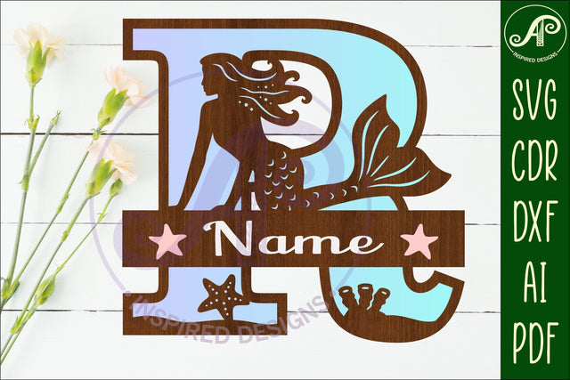 Mermaid Capital Monogram Letter name sign R SVG APInspireddesigns 