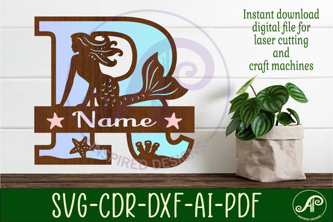 Mermaid Capital Monogram Letter name sign R SVG APInspireddesigns 