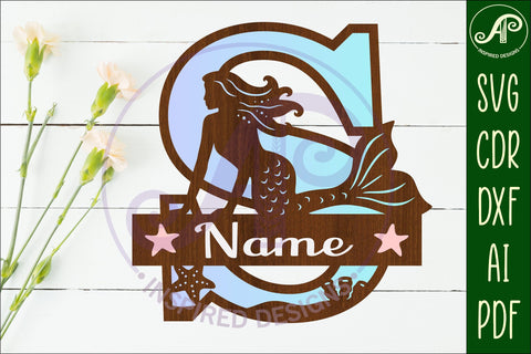 Mermaid Capital Monogram Letter name sign S SVG APInspireddesigns 