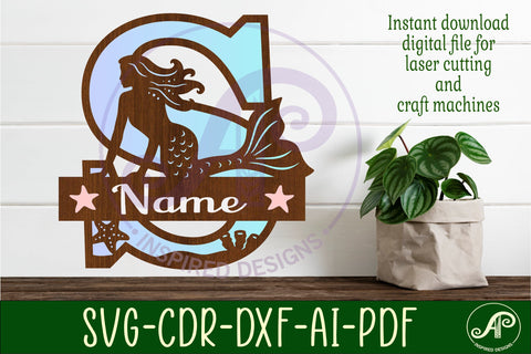 Mermaid Capital Monogram Letter name sign S SVG APInspireddesigns 