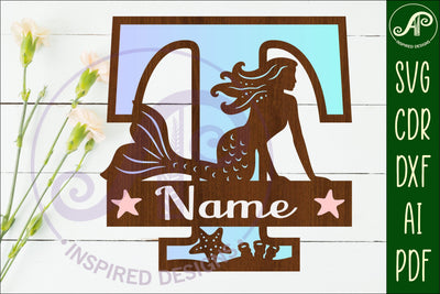 Mermaid Capital Monogram Letter name sign T SVG APInspireddesigns 