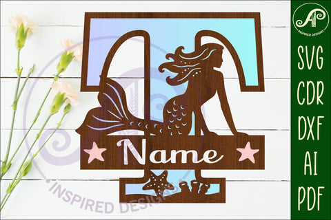 Mermaid Capital Monogram Letter name sign T SVG APInspireddesigns 