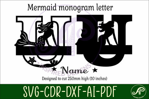 Mermaid Capital Monogram Letter name sign U SVG APInspireddesigns 