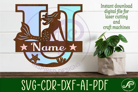 Mermaid Capital Monogram Letter name sign U SVG APInspireddesigns 