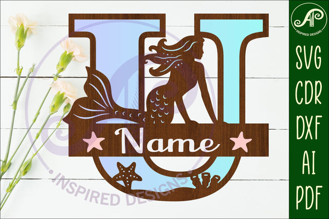 Mermaid Capital Monogram Letter name sign U SVG APInspireddesigns 
