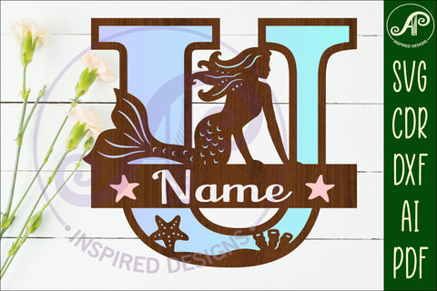 Mermaid Capital Monogram Letter name sign U SVG APInspireddesigns 