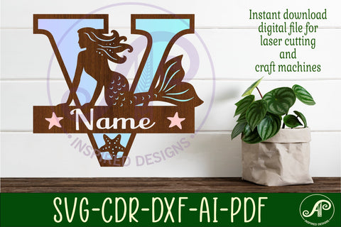Mermaid Capital Monogram Letter name sign V SVG APInspireddesigns 
