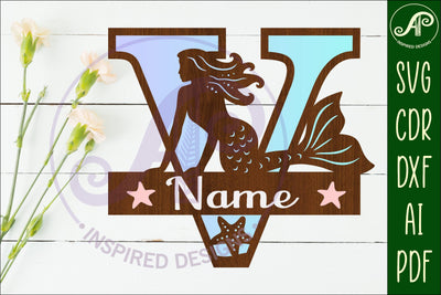 Mermaid Capital Monogram Letter name sign V SVG APInspireddesigns 