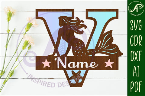 Mermaid Capital Monogram Letter name sign V SVG APInspireddesigns 