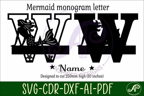 Mermaid Capital Monogram Letter name sign W SVG APInspireddesigns 