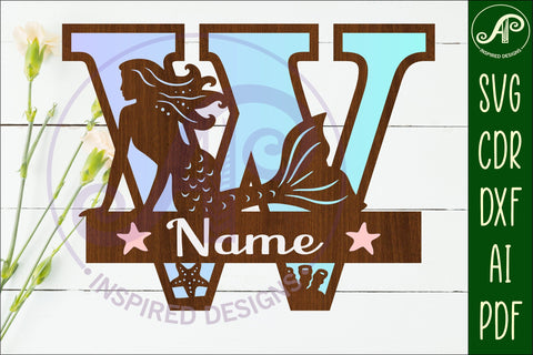 Mermaid Capital Monogram Letter name sign W SVG APInspireddesigns 